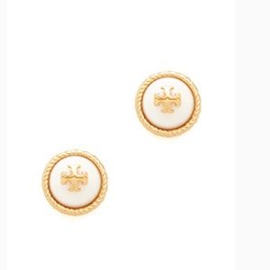 NWT Tory Burch Rope Logo Stud Earrings Ivory/Gold